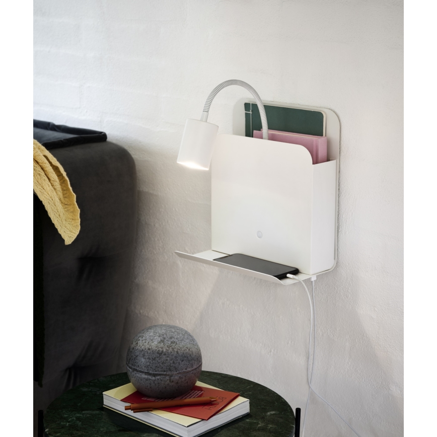 Nordlux - Wandstrahler mit Ablage und USB ROOMI 1xGU10/8W/230V weiß