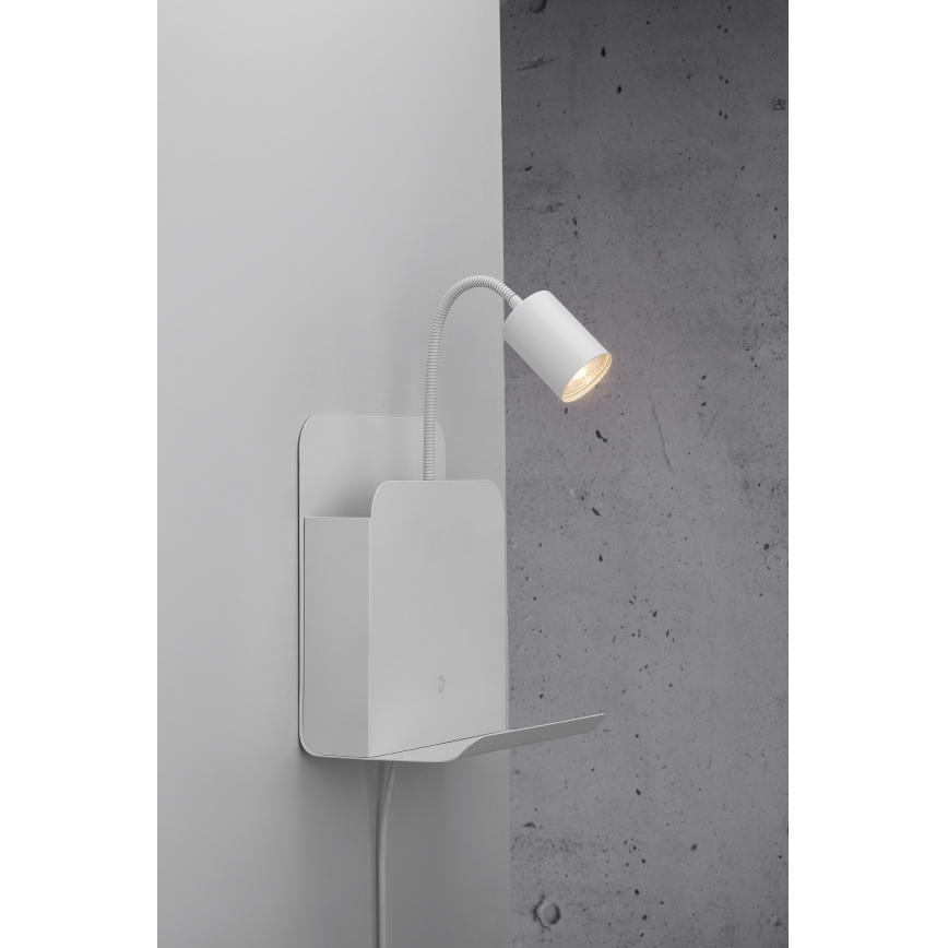 Nordlux - Wandstrahler mit Ablage und USB ROOMI 1xGU10/8W/230V weiß