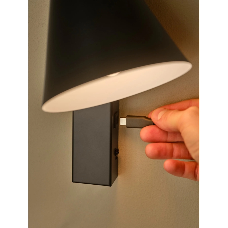Nordlux - Wandleuchte mit USB WILMER 1xE14/40W/230V schwarz