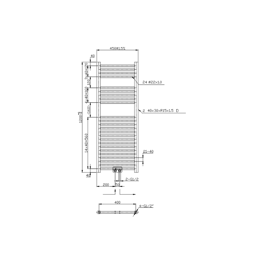 Novaservis - Radiateur sèche-serviettes pour salle de bains 318W/230V 120x45 cm, chrome brillant, design droit