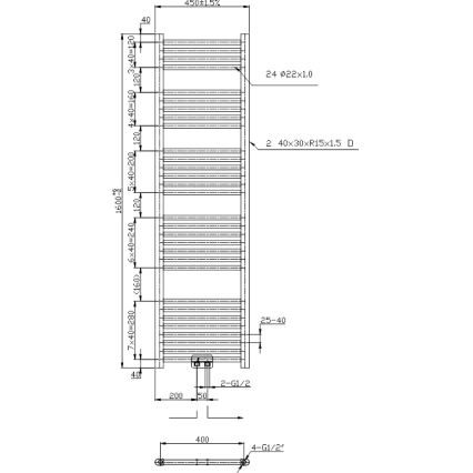 Novaservis - Radiateur sèche-serviettes pour salle de bains 648W/230V 160x45 cm noir droit