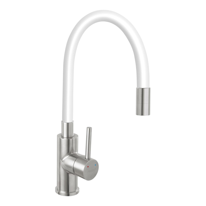 Novaservis - Rubinetto per lavello con braccio flessible acciaio inossidabile/bianco