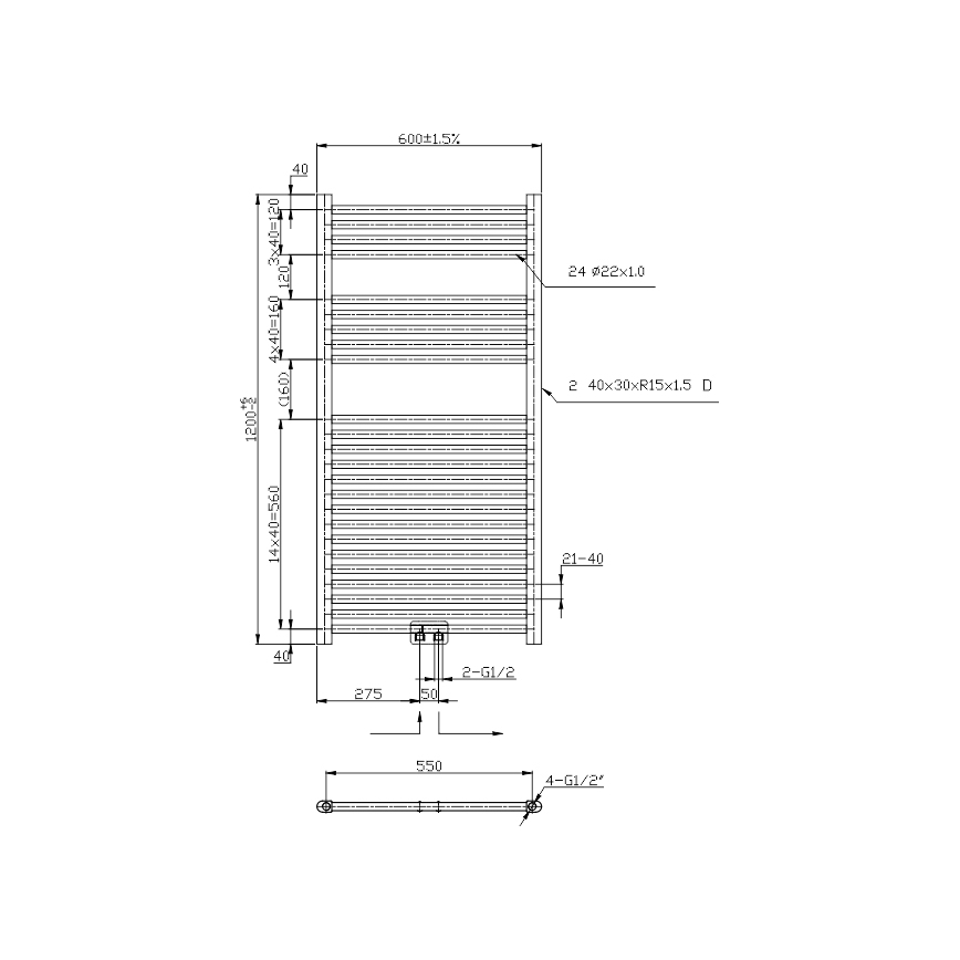 Novaservis - Sèche-serviettes chauffant pour salle de bains 644 W/230 V 120 x 60 cm, noir, droit