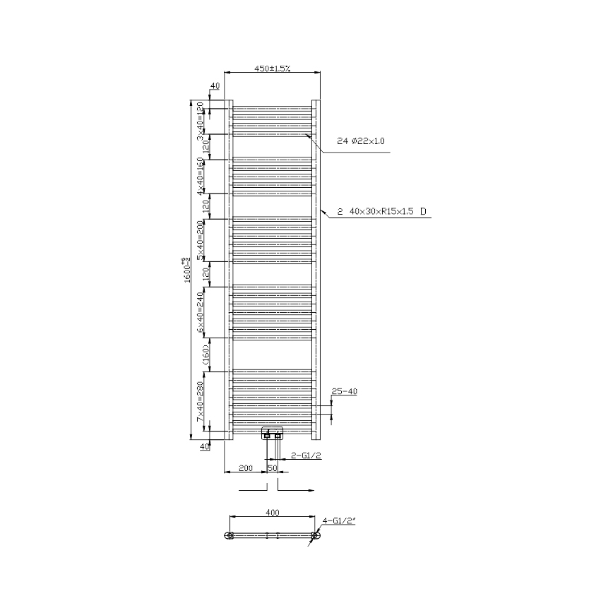 Novaservis - Sèche-serviettes échelle pour salle de bains 423 W / 230 V, 160 x 45 cm, chromé brillant, droit