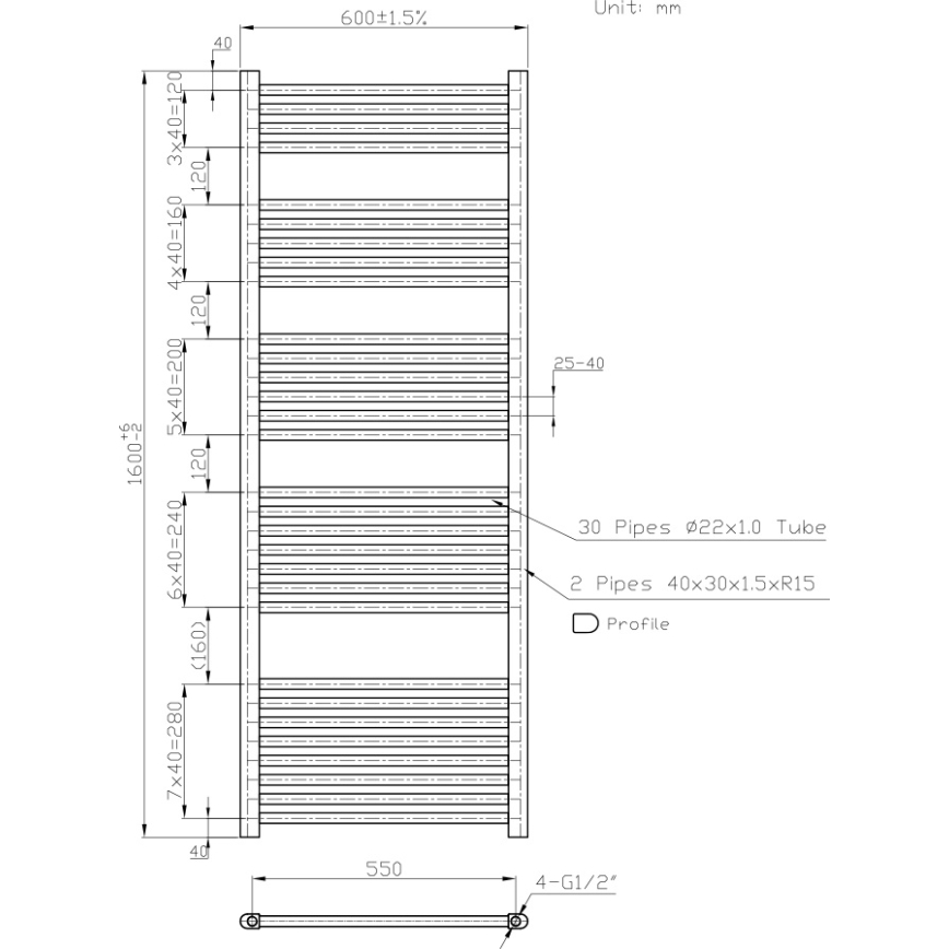 Novaservis - Sèche-serviettes en échelle 836 W/230 V 160 x 60 cm blanc, droit