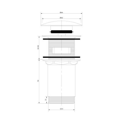 OMNIRES A706AT - Bonde de lavabo CLICK-CLACK d. 6,6 cm brossé anthracite
