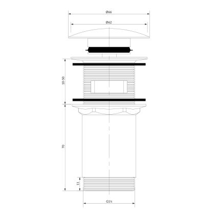 OMNIRES A706CPB - Scarico del lavandino CLICK-CLACK diametro 6,6 cm pettinato rame