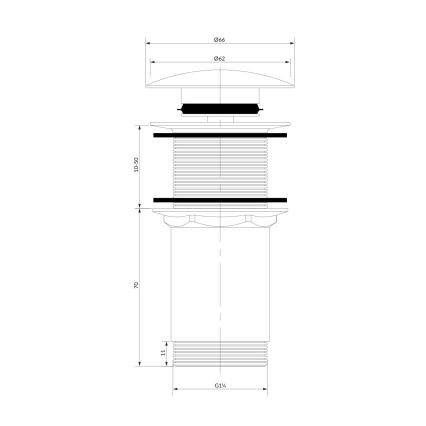 OMNIRES A716BL - Scarico del lavandino CLICK-CLACK diametro 6,6 cm semi-opaco nero