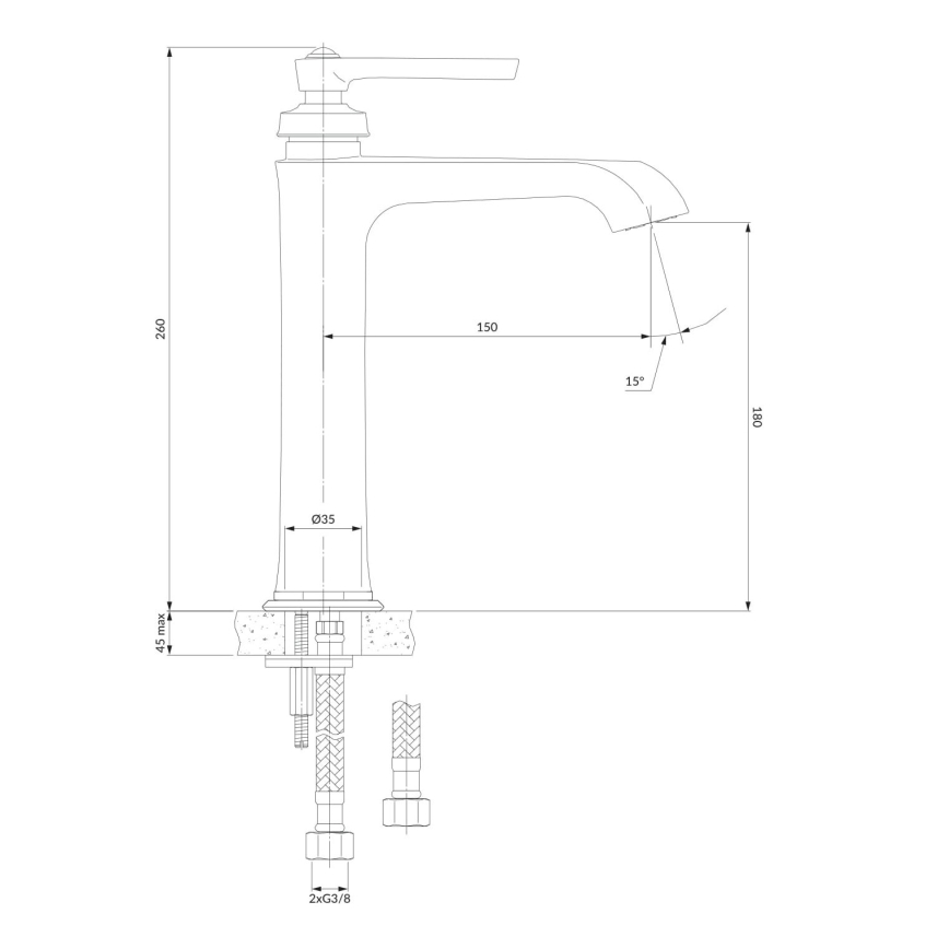 OMNIRES AM5212CR - Robinet de lavabo ARMANCE 26 cm chrome brillant