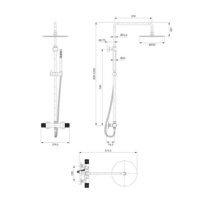 OMNIRES CT8044CR - Set da doccia con rubinetto termostatico CONTOUR cromo lucido