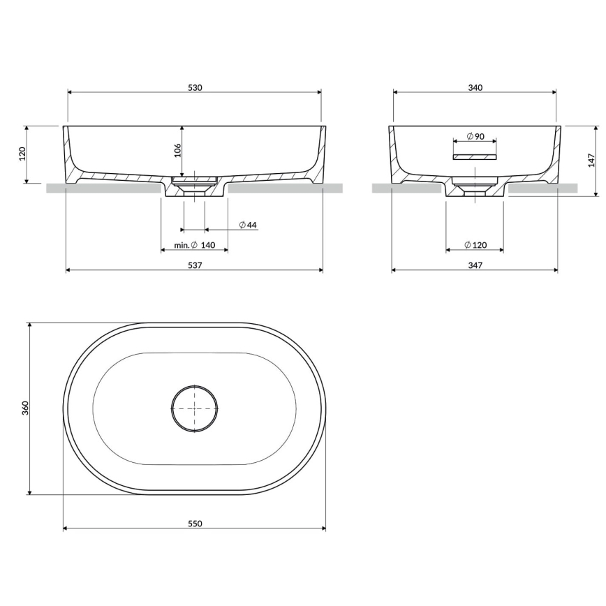 OMNIRES OVOUNAG - Lavabo da appoggio OVO 55x36 cm dolomite/grigio cenere opaco