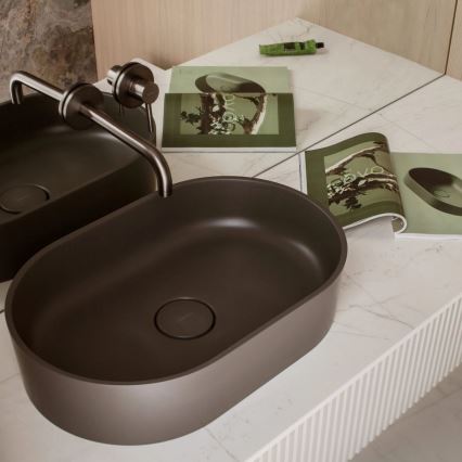 OMNIRES OVOUNAG - Lavandino da appoggio OVO 55x36 cm dolomite/opaco grigio cenere