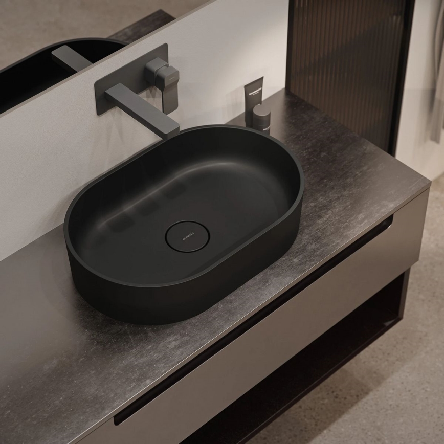 OMNIRES OVOUNBLV - Lavabo da appoggio OVO 55x36 cm dolomite/nero lava opaco