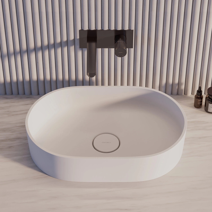 OMNIRES OVOUNBM - Lavabo à poser OVO 55 x 36 cm, dolomite, blanc mat