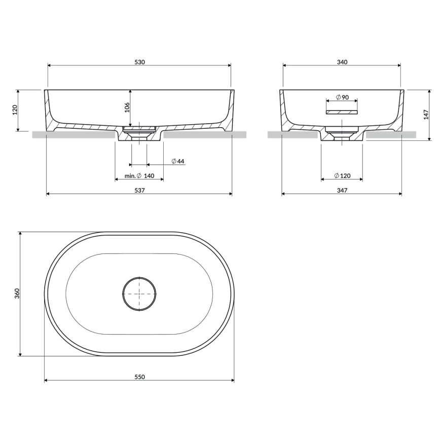 OMNIRES OVOUNBM - Lavabo à poser OVO 55x36 cm dolomite/blanc mat