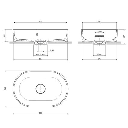 OMNIRES OVOUNBP - Lavabo à poser OVO 55x36 cm dolomite/blanc brillant