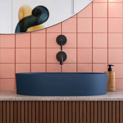 OMNIRES OVOUNMB - Lavabo da appoggio OVO 55x36 cm dolomite/blu mezzanotte opaco