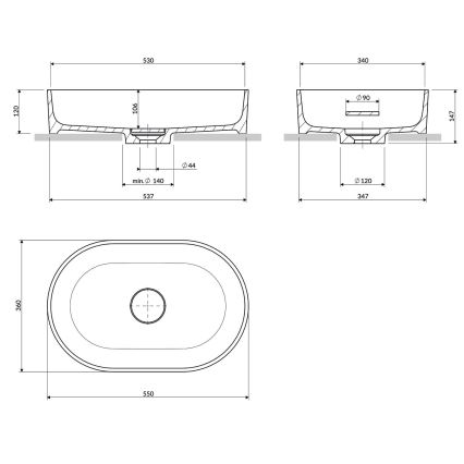 OMNIRES OVOUNMB - Lavabo da appoggio OVO 55x36 cm dolomite/blu mezzanotte opaco