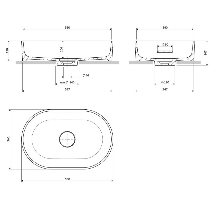 OMNIRES OVOUNMB - Lavabo da appoggio OVO 55x36 cm dolomite/blu mezzanotte opaco