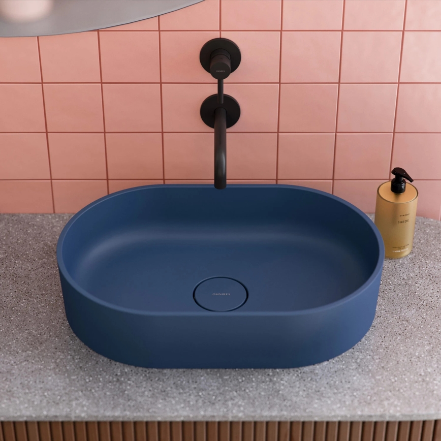OMNIRES OVOUNMB - Lavandino da appoggio OVO 55x36 cm dolomite/opaco blu mezzanotte