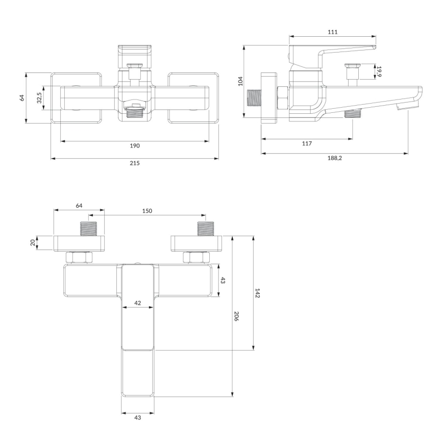 OMNIRES PM7430BL - Badewannenarmatur PARMA matt schwarz