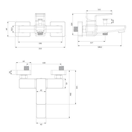OMNIRES PM7430BL - Rubinetto vasca da bagno PARMA opaco nero