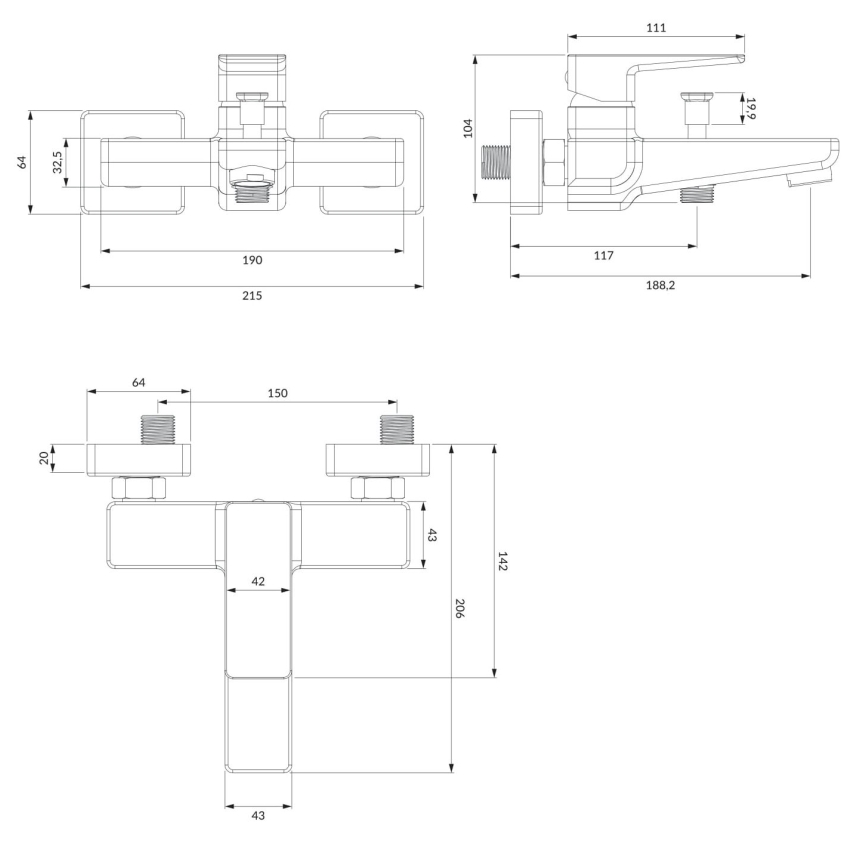 OMNIRES PM7430CR - Rubinetto vasca da bagno PARMA cromo lucido