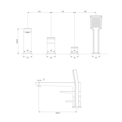 OMNIRES PM7432BL - Rubinetto vasca da bagno 4-buchi PARMA opaco nero