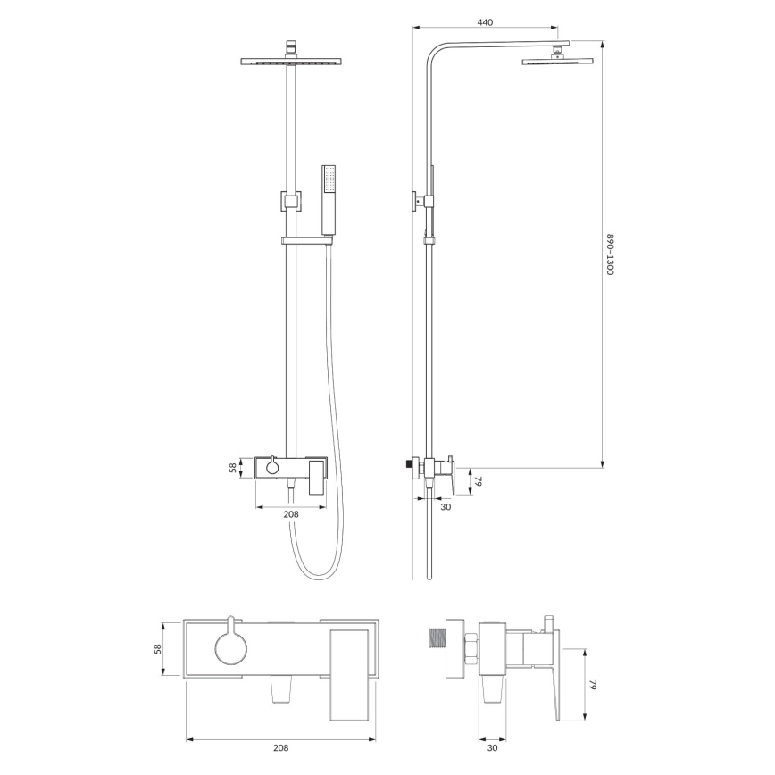 OMNIRES PM7444CR - Duschset mit Armatur PARMA glänzender Chrom
