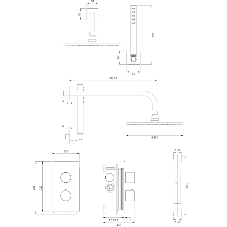 OMNIRES SYSCT11CR - Set da doccia con rubinetto termostatico da incasso CONTOUR cromo lucido