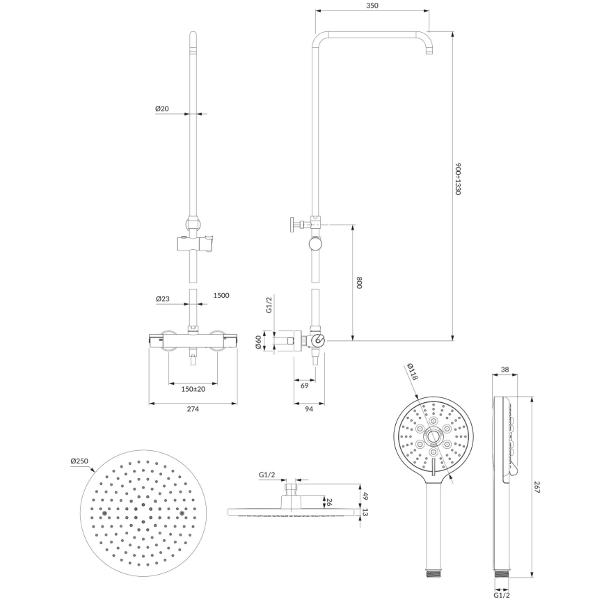 OMNIRES SYSY10/N/6CR - Colonne de douche avec robinet thermostatique Y chrome brillant