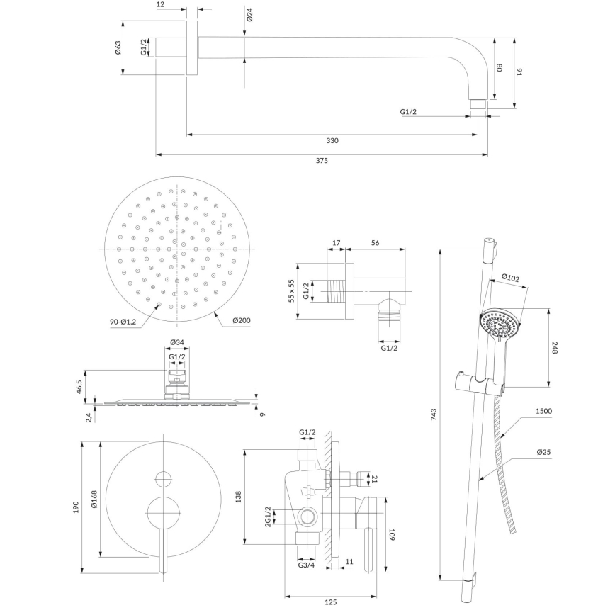 OMNIRES SYSY17CR - Set doccia con rubinetto a incasso Y cromo lucido