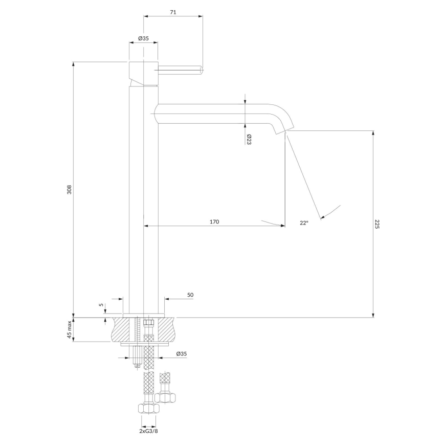 OMNIRES Y1212GLB - Robinet de lavabo Y 30,8 cm poli doré