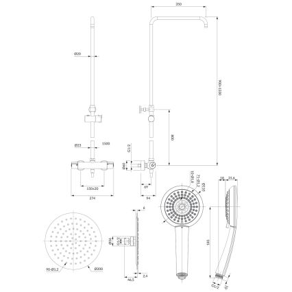 OMNIRES Y1244X/6CR - Set da doccia con rubinetto termostatico Y cromo lucido