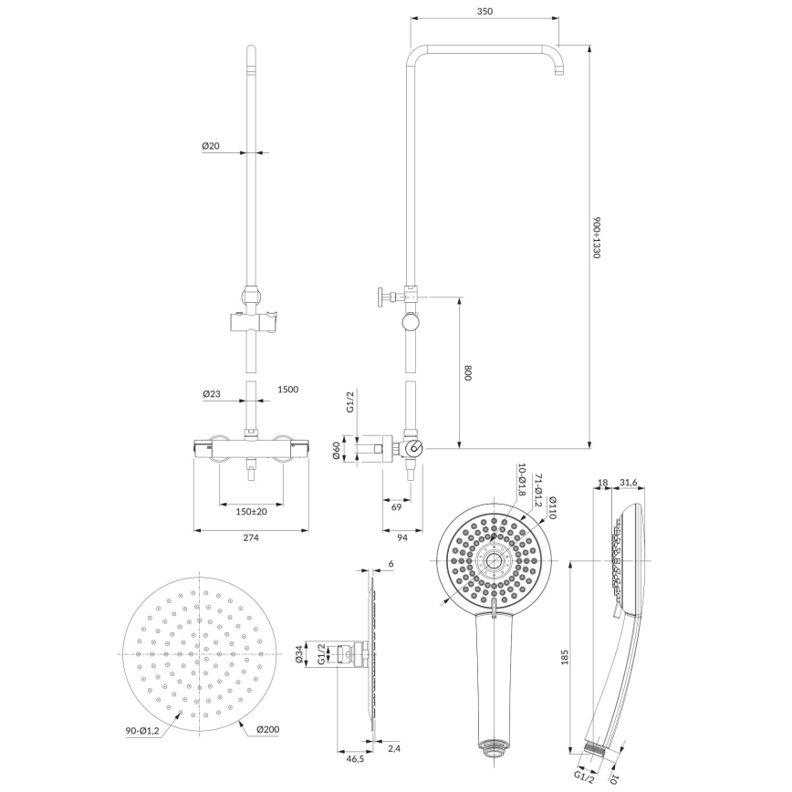 OMNIRES Y1244X/6CR - Set da doccia con rubinetto termostatico Y cromo lucido