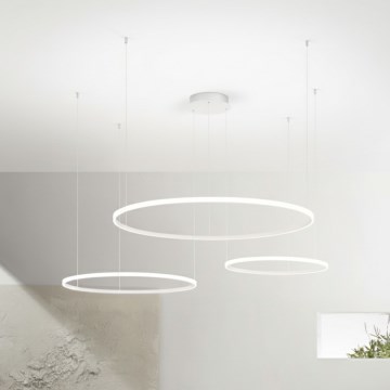 Ondaluce - Dimmbare LED-Pendelleuchte SOEL mit Kabelaufhängung, LED/28W/230V + LED/38W + LED/47W, 3000/4000K, Ø 100/80/60 cm, Weiß