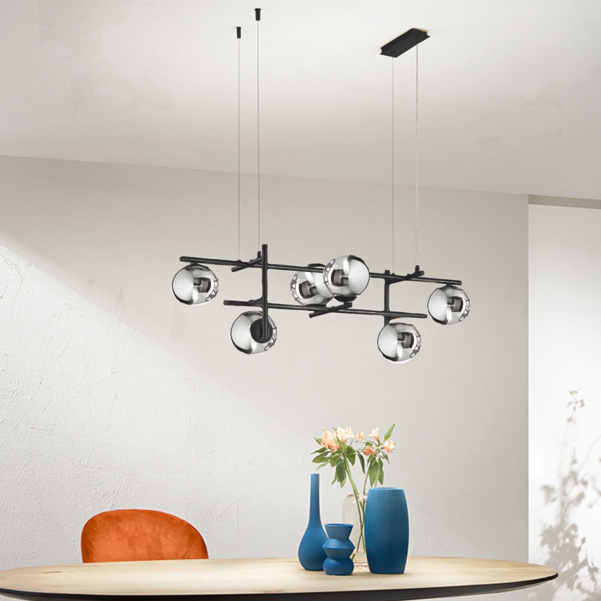 Ondaluce - Hängeleuchte an Kabel JEWEL 6xE14/10W/230V schwarz/rauchschwarz