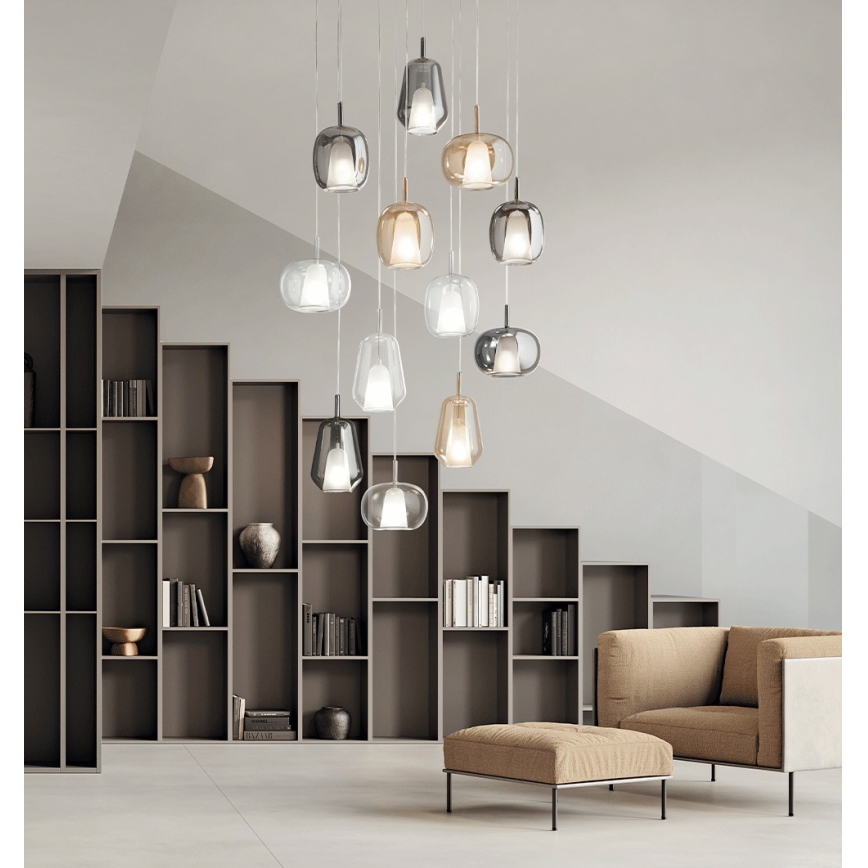 Ondaluce - Hängeleuchte mit Kabel THELMA 1xE27/15W/230V Ø 25 cm gold/transparent