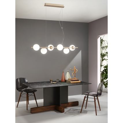 Ondaluce - Hängeleuchte MONILE 6xE14/10W/230V gold/weiß