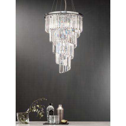 Ondaluce - Kristall-Kronleuchter an Kabel ALEXANDER 10xE14/10W/230V Ø 50 cm glänzender Chrom