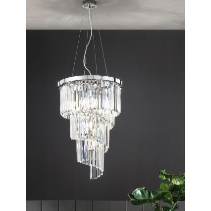 Ondaluce - Kristall-Kronleuchter an Kabel ALEXANDER 7xE14/10W/230V Ø 40 cm glänzender Chrom/klar