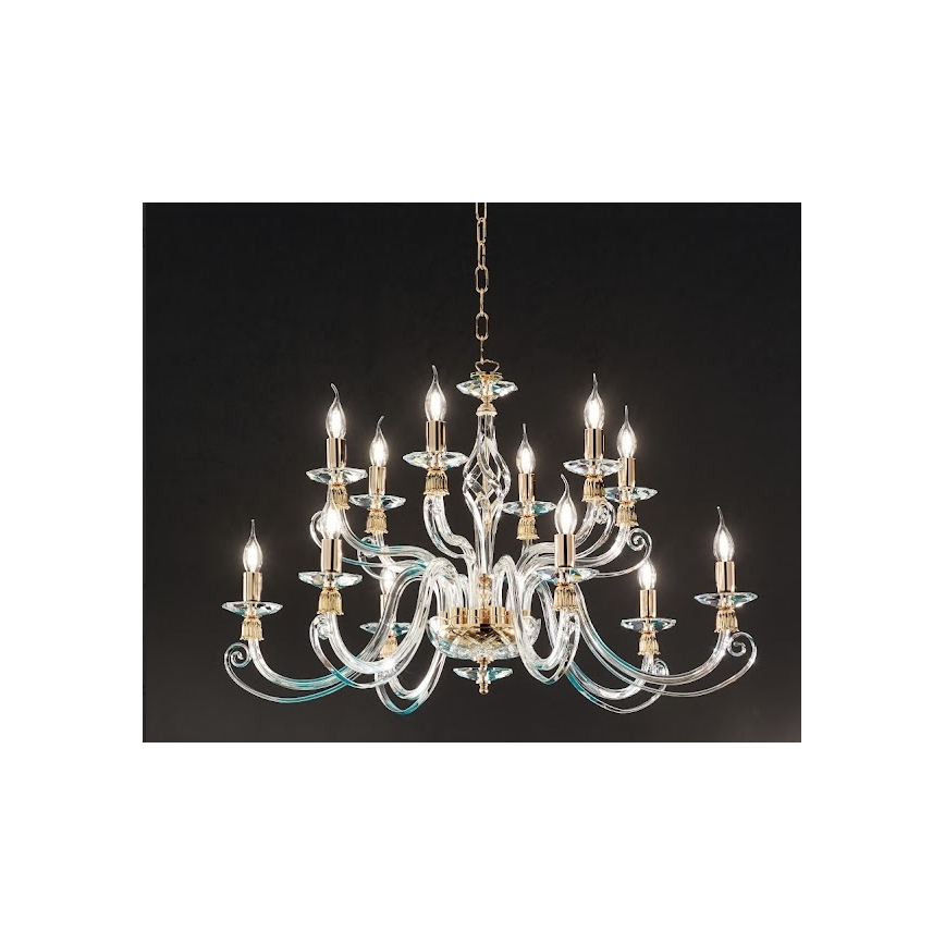 Ondaluce - Kronleuchter mit Kette 1306 12xE14/10W/230V Ø 100 cm gold/klar