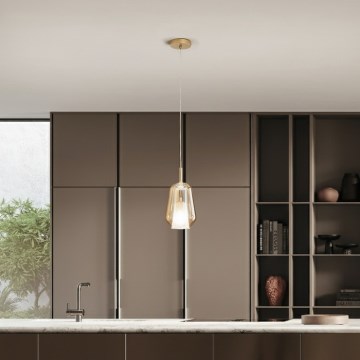 Ondaluce - Lampada a sospensione con cavo THELMA 1xE27/15W/230V Ø 19 cm oro/beige fumé