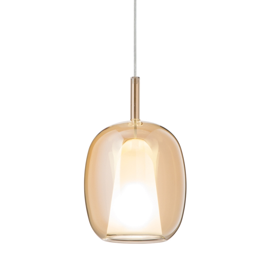 Ondaluce - Lampada a sospensione su cavo THELMA 1xE27/15W/230V Ø 19,5 cm dorato/beige fumé