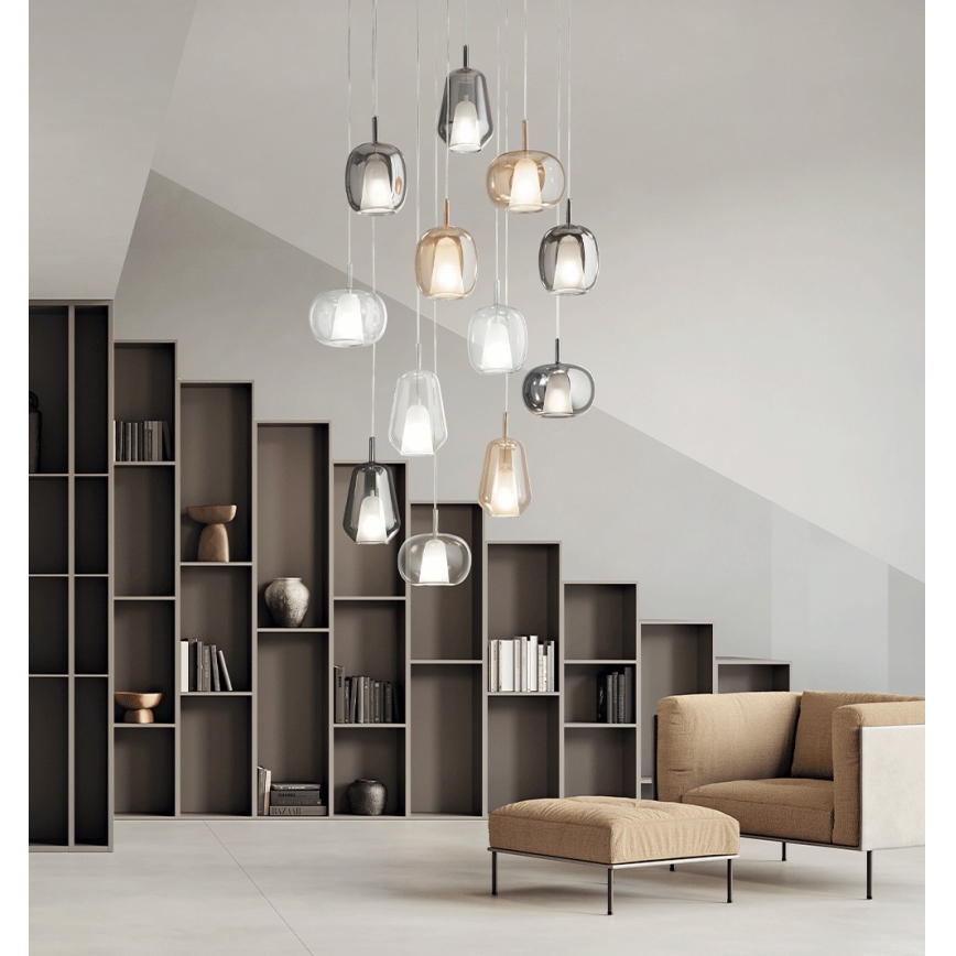 Ondaluce - Lampada a sospensione su cavo THELMA 1xE27/15W/230V Ø 19,5 cm dorato/beige fumé
