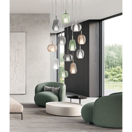 Ondaluce - Lampada a sospensione su cavo THELMA 1xE27/15W/230V Ø 19,5 cm dorato/beige fumé