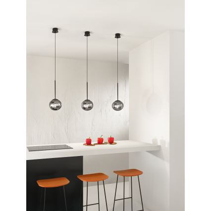 Ondaluce - Lampadario a cavo JEWEL 1xE14/10W/230V Ø 17 cm nero/nero fumé