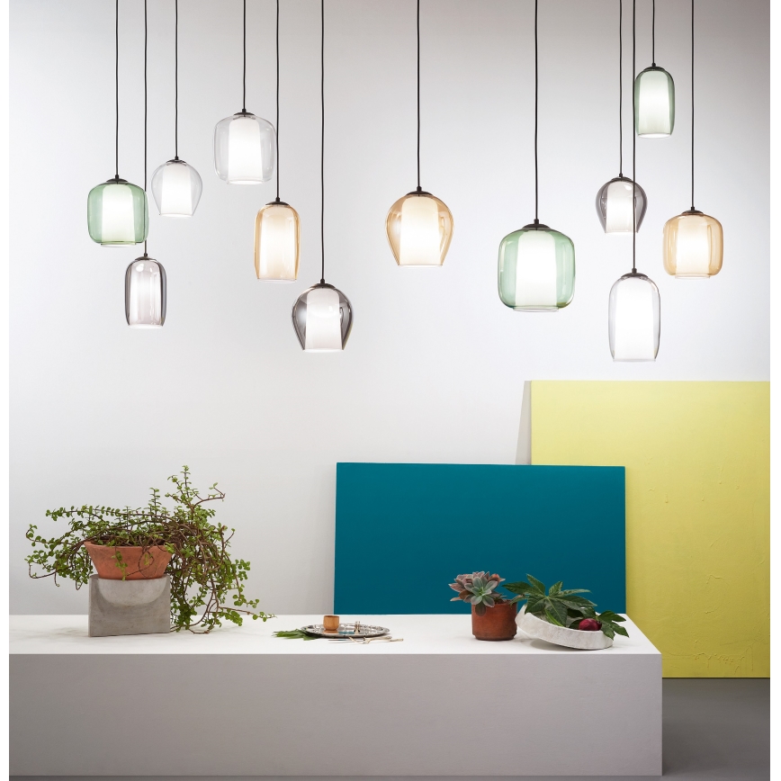 Ondaluce - Lampadario a sospensione con cavo BONNIE 1xE27/15W/230V Ø 15,5 cm nero/fumé
