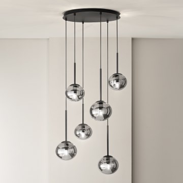 Ondaluce - Lampadario a sospensione con cavo JEWEL 6xE14/10W/230V Ø 55 cm nero fumé