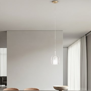 Ondaluce - Lampadario a sospensione su cavo THELMA 1xE27/15W/230V Ø 19,5 cm dorato/trasparente